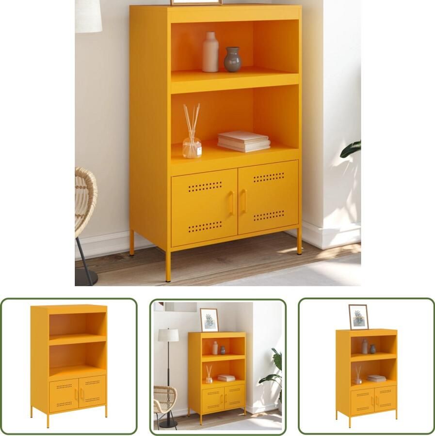 The Living Store Hoge kast 68x39x113 cm staal mosterdgeel Hoge Kast Industrieel Design Staalkast Opbergkast Mustard Geel