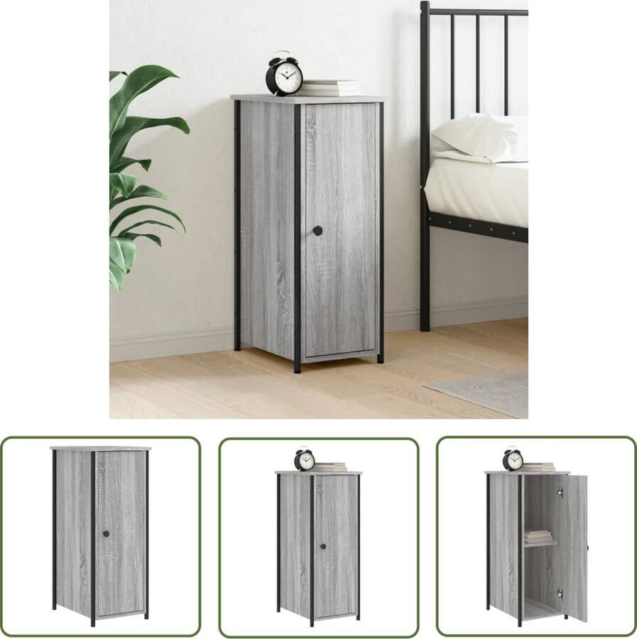 The Living Store Nachtkastje IndustriÃle Grijs Sonoma Eiken 32 x 42 x 80 cm Duurzaam en Stevig Nachtkastje Industrieel Design Kast Slaapkamermeubilair Grijze Kleur - Foto 2