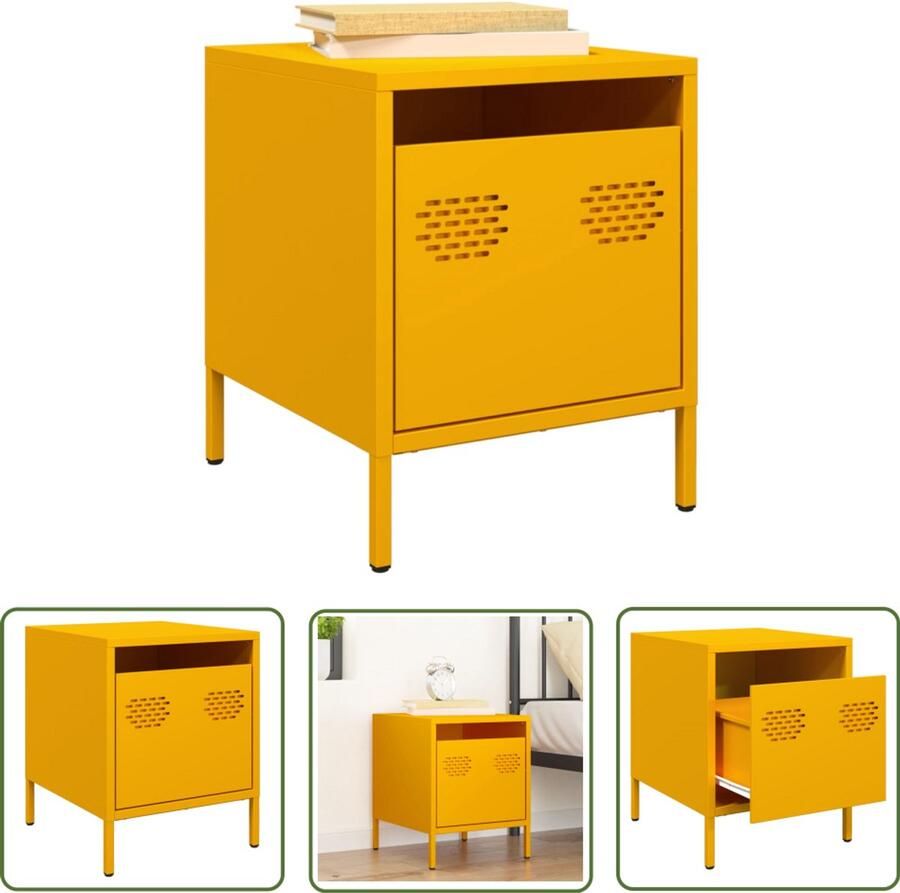 The Living Store Nachtkastje 35x39x43 5 cm staal mosterdgeel Nachtkastje Industrieel Design Mustard Geel Robuust Staal