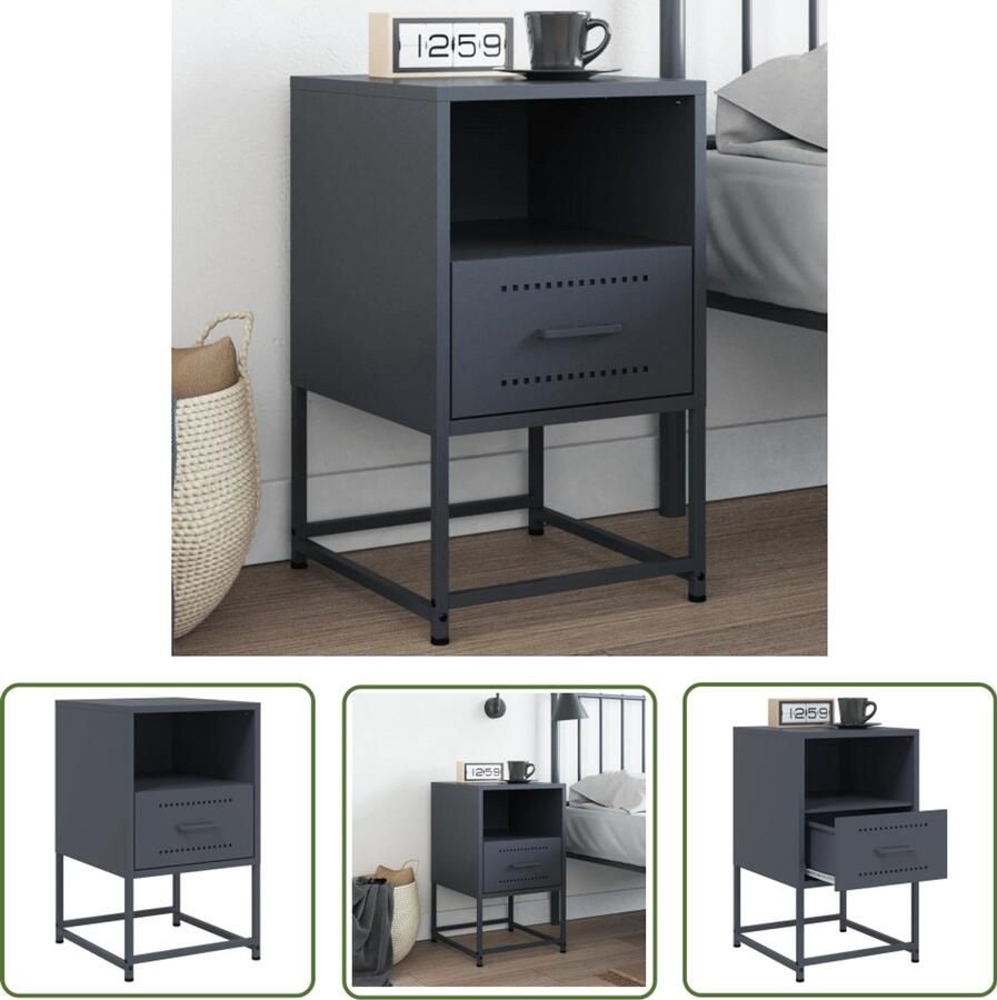 The Living Store Nachtkastje 36x39x60 5 cm staal antracietkleurig Nachtkastje Industrieel Design Metalen Kast Staalkast Nachttafel