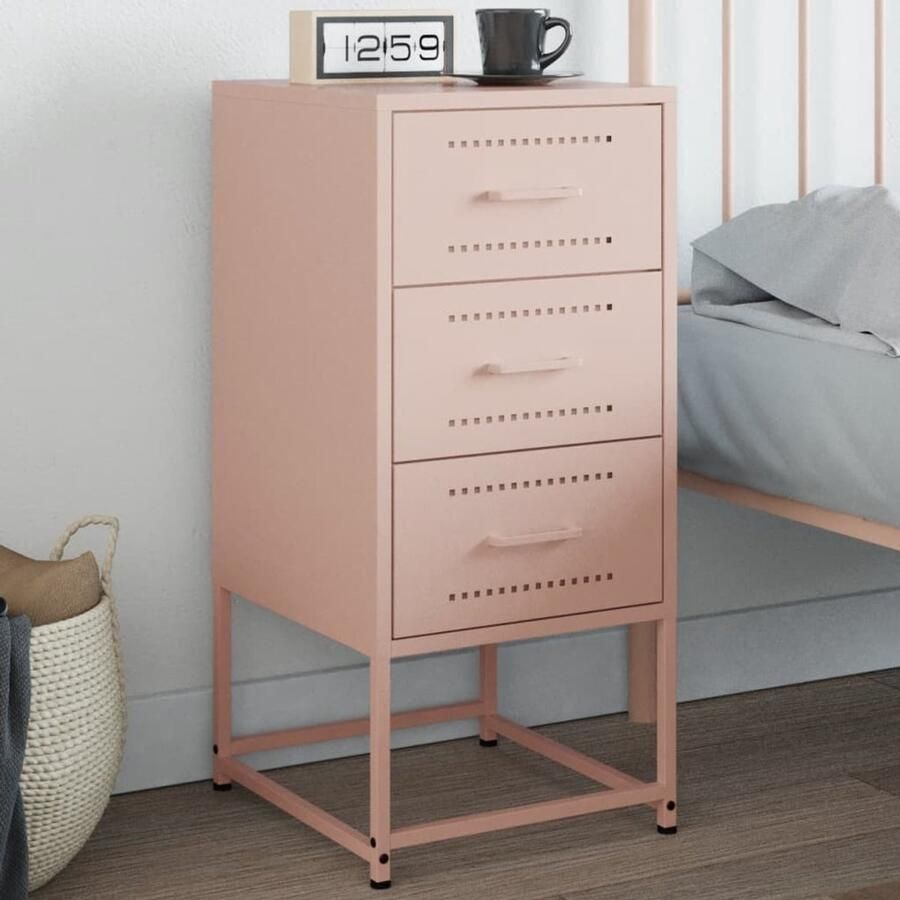 The Living Store Nachtkastje 36x39x78 cm staal roze Nachtkastje Industrieel Design Roestvrijstalen Nachtkastje Metalen Nachtkastje Roze Nachtkastje