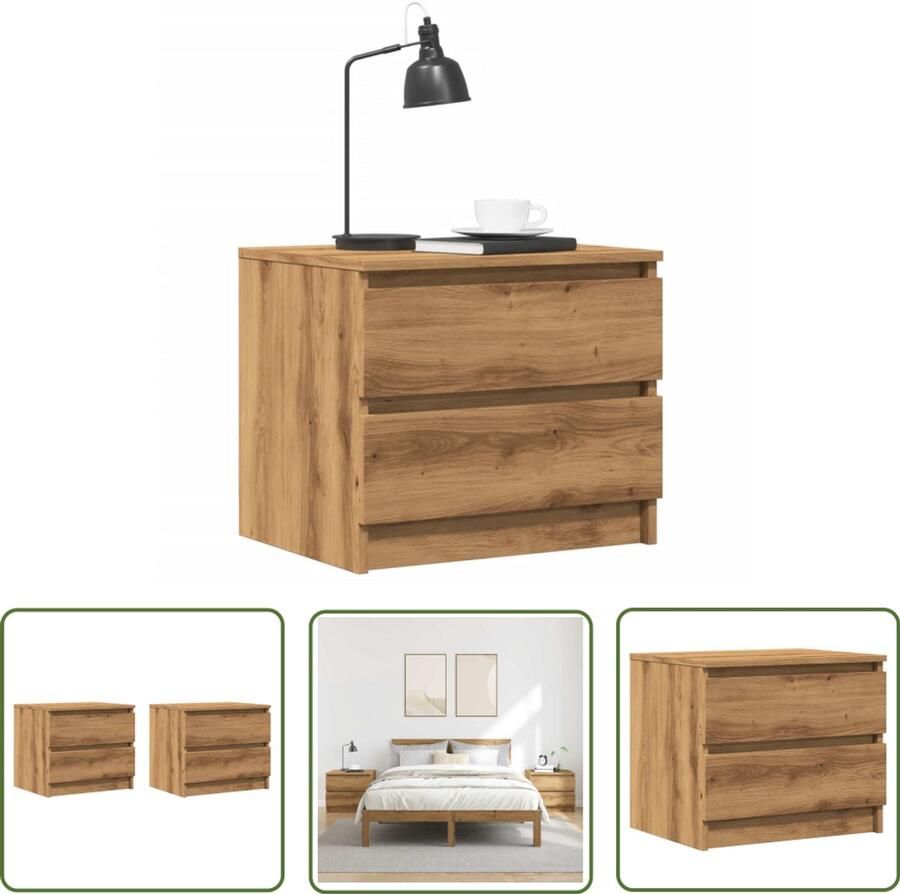 The Living Store Nachtkastjes 2 st 50x40x43.5 cm bewerkt hout artisanaal eiken Nachtkastjes Industrieel Design Houten Nachtkastjes Salontafel Bijzettafel