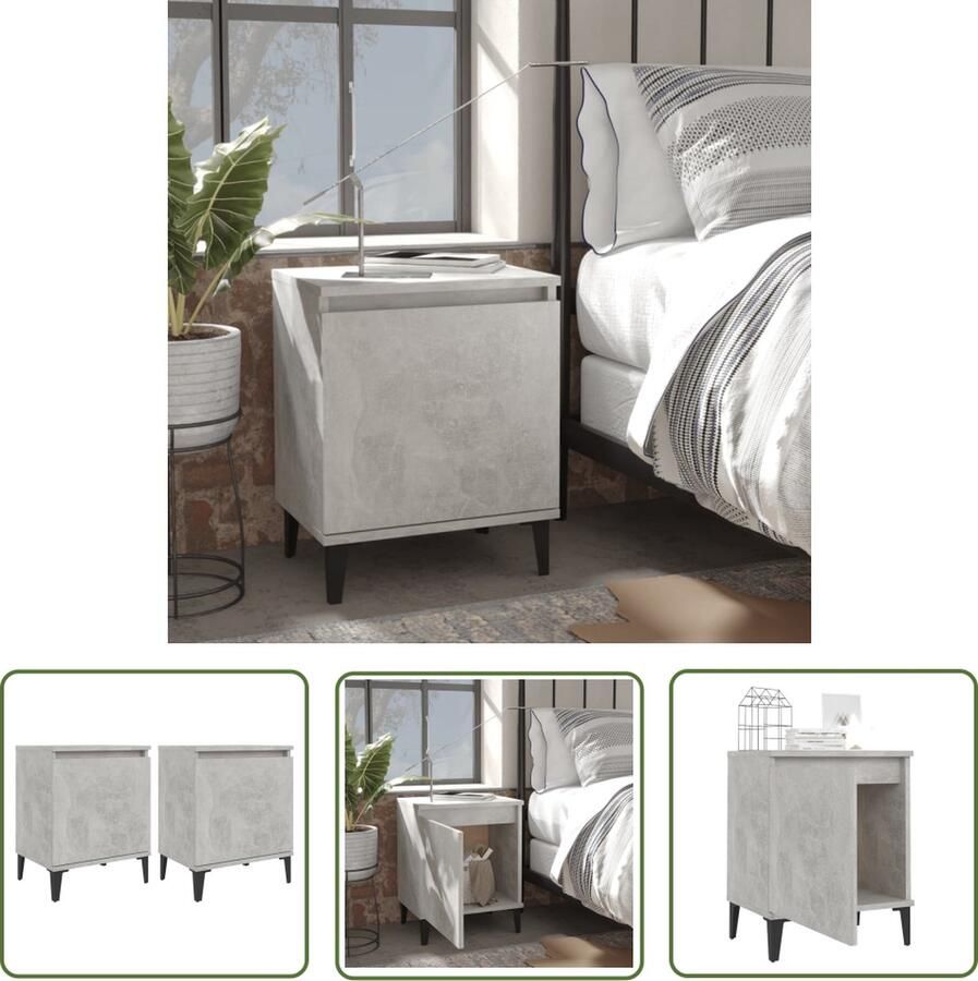 The Living Store Nachtkastjes IndustriÃle stijl Metalen poten 40x30x50 cm Betongrijs Nachtkastjes Industrieel Design Betonlook Houten Meubilair Metalen Poten - Foto 2