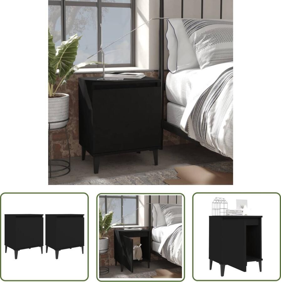 The Living Store Nachtkastjes IndustriÃle Stijl 40x30x50 cm Zwart Met Metalen Poten Nachtkastjes Industrieel Design Houten Meubilair Zwarte Meubels Salontafel