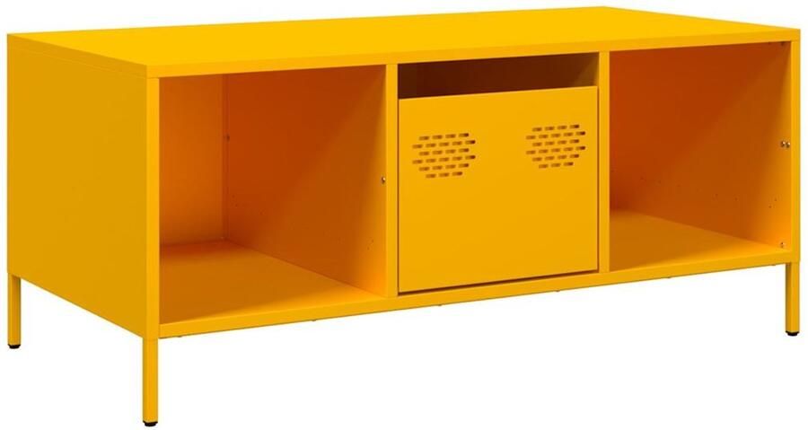 VidaXL Salontafel 101 5x50x43 5 cm koudgewalst staal mosterdgeel Salontafel Industrieel Design Koudgewalst Staal Mosterdgeel Opbergruimte