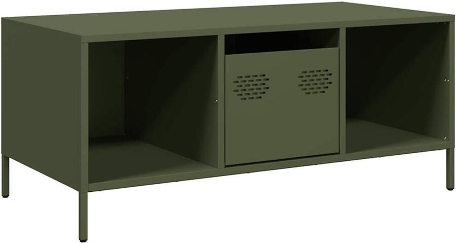 The Living Store Salontafel 101 5x50x43 5 cm koudgewalst staal olijfgroen Salontafel Industrieel Design Metalen Salontafel Olijfgroene Salontafel Opbergruimte
