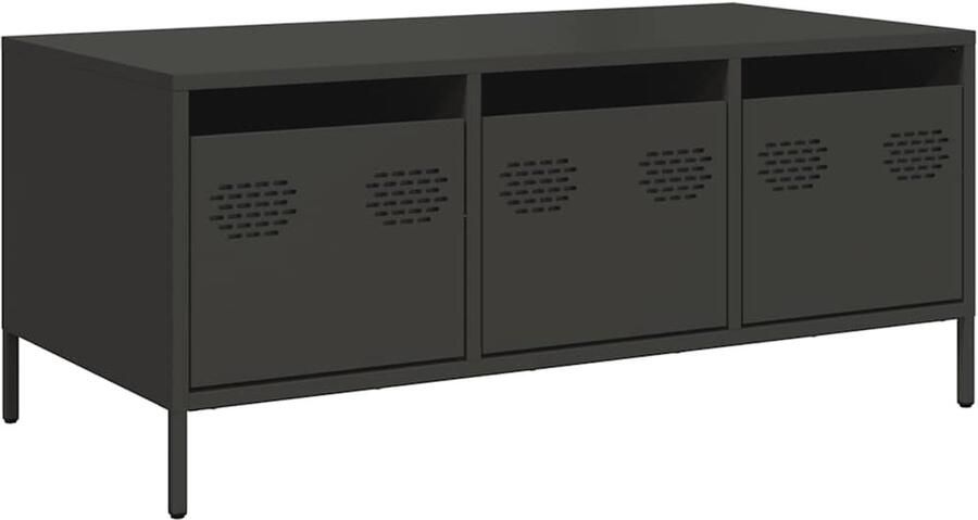 The Living Store Salontafel 101 5x50x43 5 cm koudgewalst staal zwart Salontafel Industrieel Design Metalen Salontafel Zwarte Salontafel Bijzettafel