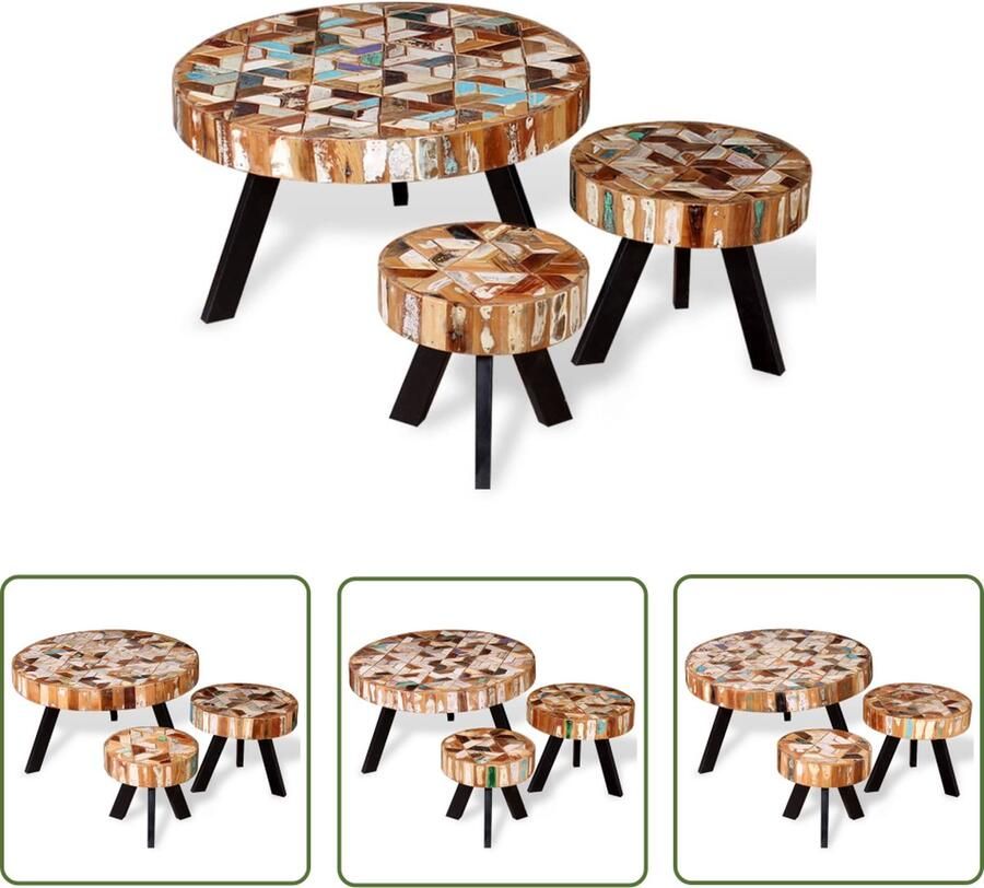 The Living Store Salontafelset IndustriÃle Stijl Gerecycled Hout Meerkleurig 3 stuks Afmetingen Salontafel Industrieel Design Gerecycled Hout Multifunctioneel Vintage Meubilair