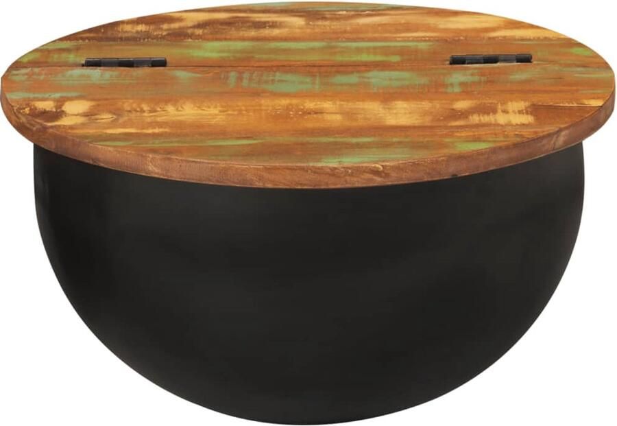 The Living Store Salontafel 50x27 cm massief gerecycled hout zwart Salontafel Houten Salontafel Vintage Salontafel Industrieel Design Salontafel Met Lade