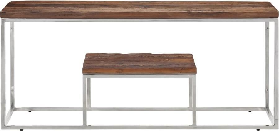 The Living Store Salontafel roestvrij staal en massief bielshout zilverkleurig Salontafel Bijzettafel Houten Salontafel Metalen Salontafel Z Silverware Salontafel