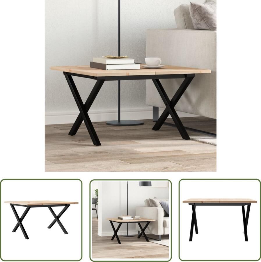 The Living Store Salontafel X-frame 60x60x40 cm massief grenenhout en gietijzer Salontafel Houten Tafel Grenenhouten Tafel Rustic Tafellaar Vintage Tafel