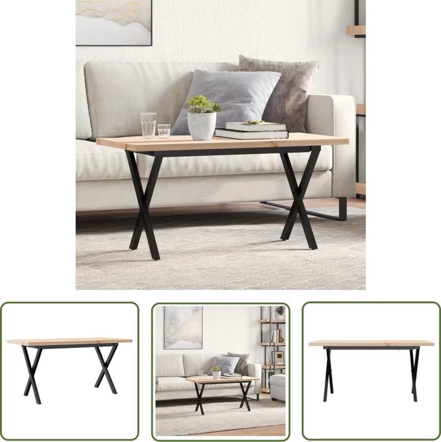 VidaXL Salontafel X-frame 90x40x45 5 cm grenenhout en staal Salontafel Industrieel Design Grenenhout Gietijzer Woonkamer Meubilair