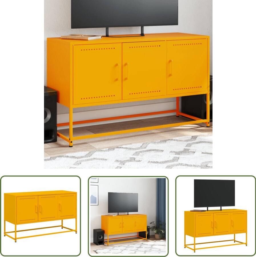 The Living Store Tv-meubel 100 5x39x60 5 cm staal mosterdgeel Tv-meubel Industrieel Design Robuust Stevig Metalen Frame