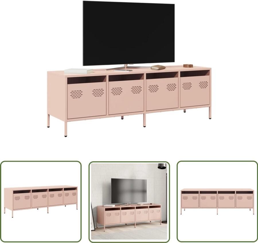 The Living Store Tv-meubel 135x39x43 5 cm koudgewalst staal roze Tv Meubel Industrieel Design Roestvrijstalen Tv Stand Salontafel Televisiekast