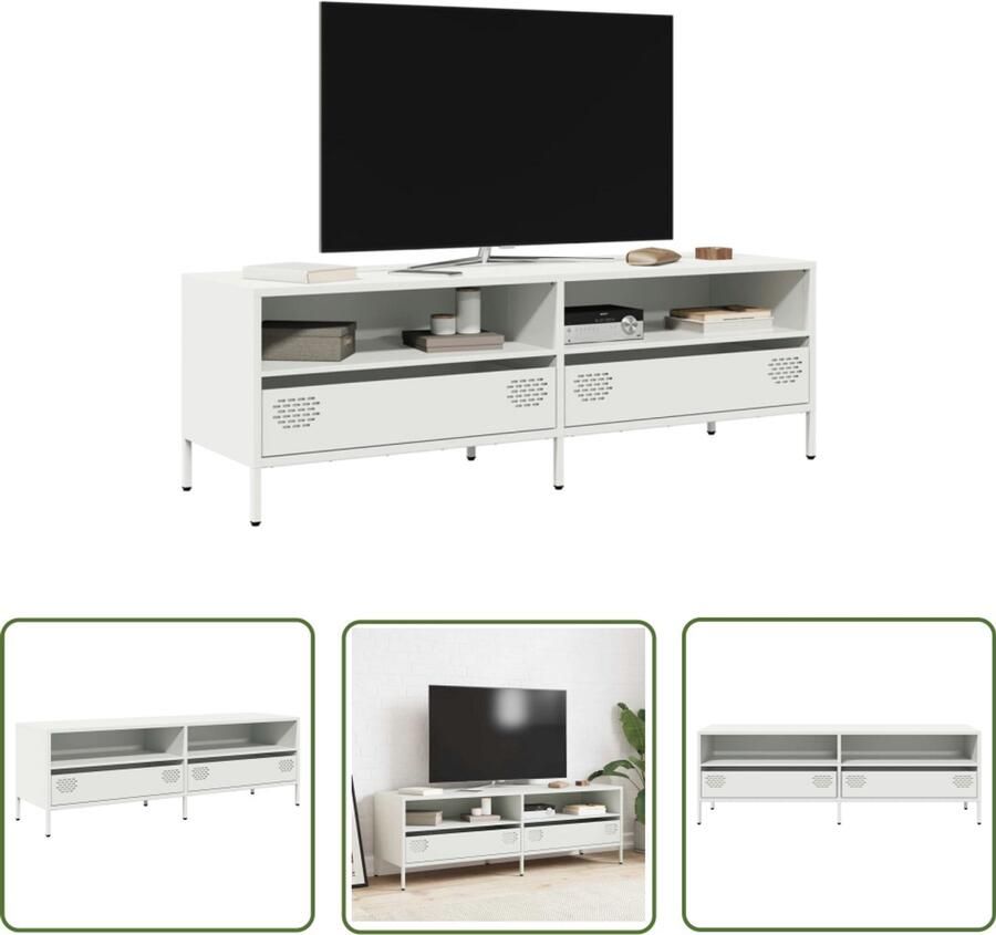 The Living Store Tv-meubel 135x39x43 5 cm koudgewalst staal wit Tv Meubel Industrieel Design Salontafel Televisiekast Koudgewalst Staal