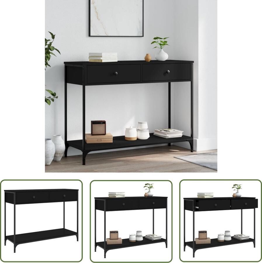 The Living Store Wandtafel Industrieel Zwart 100 x 34.5 x 75 cm Duurzaam hout metaal Wandtafel Industrieel Design Zwarte Tafel Houten Tafel Bijzettafel