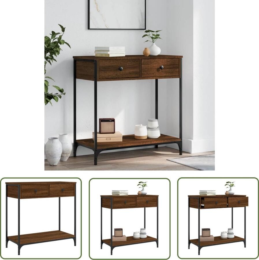 The Living Store Wandtafel Bruineiken 75 x 34.5 x 75 cm IndustriÃle stijl Wandtafel Industrieel Design Houten Tafel Bijzettafel Entreetafel