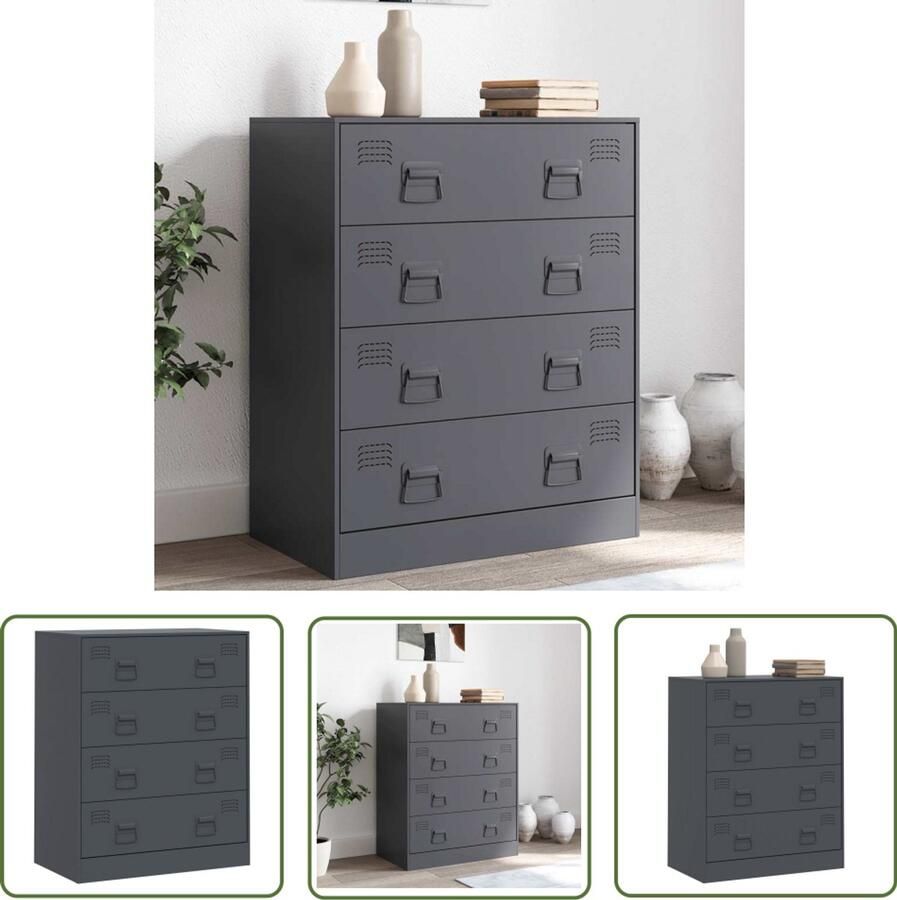 VidaXL Dressoir 67x39x83 cm staal antracietkleurig Dressoir Industrieel Dressoir Tv-kast Staaldressing Antraciet Kleurstelling