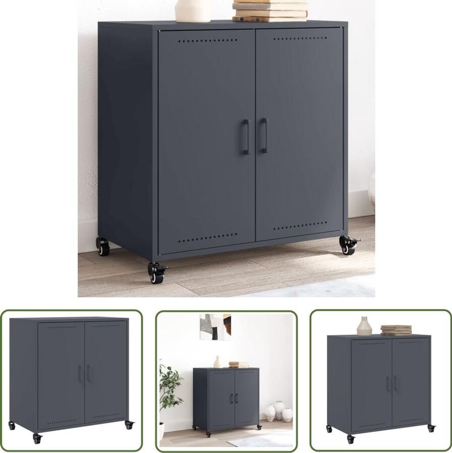 The Living Store Dressoir 68 5x39x72 cm staal antracietkleurig Dressoir Industrieel Meubilair Metalen Dressoir Opbergmeubels Staaldressoir