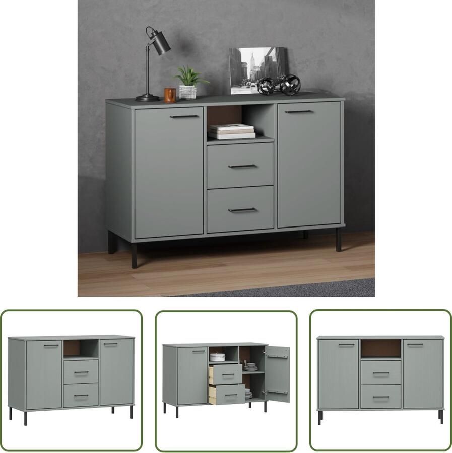 VidaXL -Dressoir-met-metalen-poten-OSLO-113x40x77-cm-grenenhout-grijs