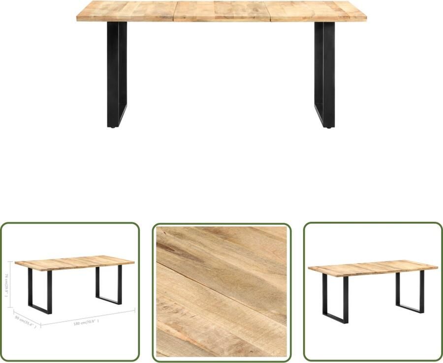 The Living Store Eetkamertafel IndustriÃle Stijl Massief Mangohout 180 x 90 x 76 cm Eetkamertafel Industrieel Mangohout Salontafel Meubilair - Foto 3