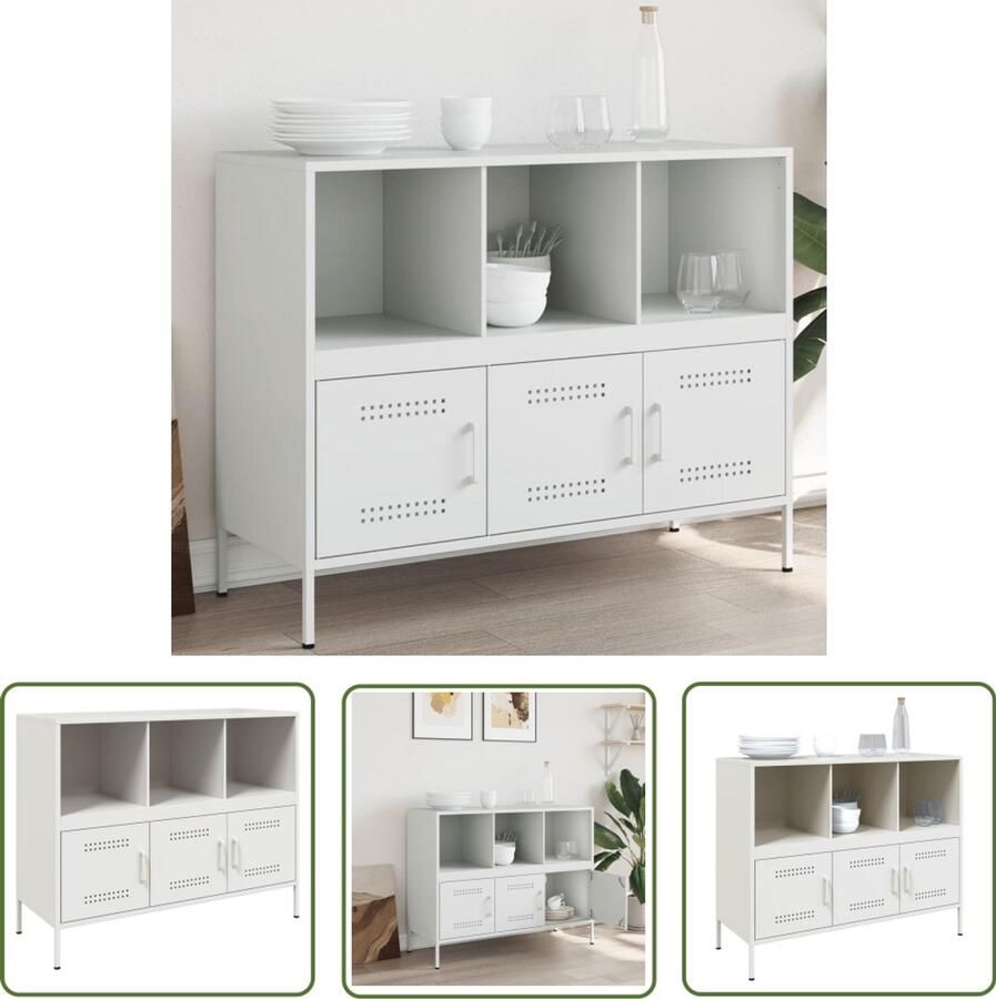 The Living Store Dressoir 100 5x39x79 cm staal wit Industriele Dressoir Industrieel Meubel Staaldressing Salontafel Tv Tafel