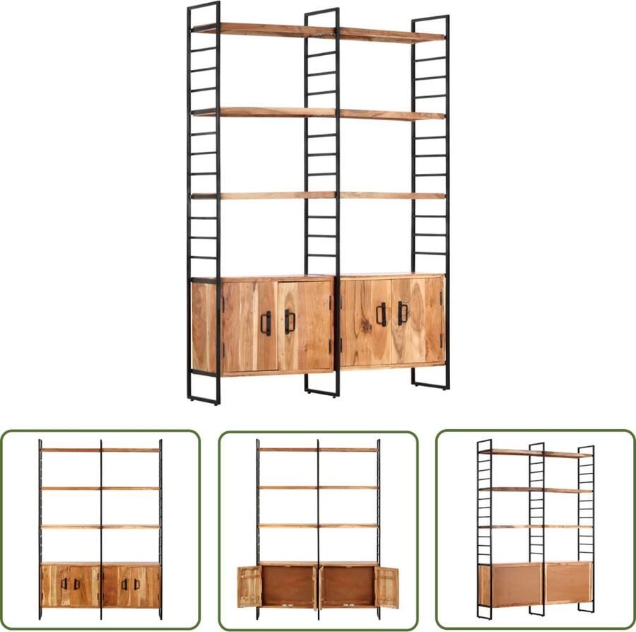 The Living Store Boekenkast 4-laags 124 x 30 x 180 cm IndustriÃle Stijl Massief Acaciahout Boekenkast Industrieel Meubilair Houten Boekenkast Bibliotheek Woonkamerdecoratie - Foto 2