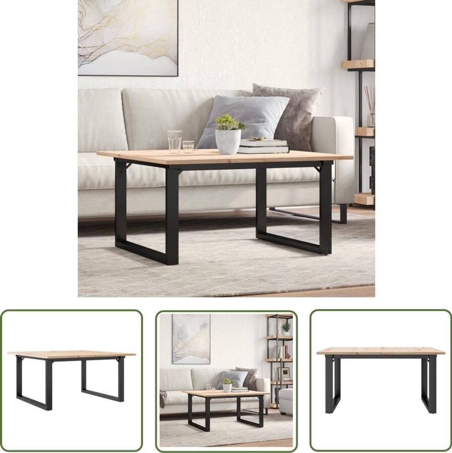 VidaXL Salontafel O-frame 90x90x45 cm massief grenenhout en staal Salontafel Industrieel Meubilair Grenenhouten Tafel Bruine Salontafel Ovale Salontafel