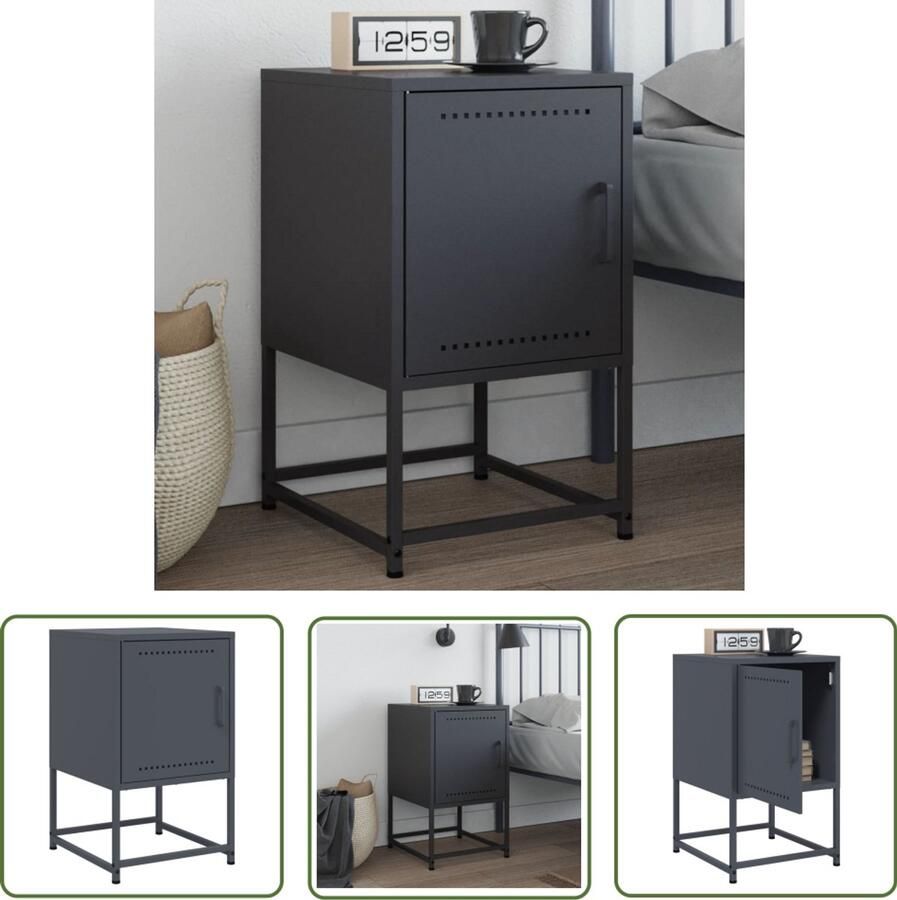 The Living Store Nachtkastje 36x39x60 5 cm staal antracietkleurig Nachtkastje Industrieel Staal Antraciet Salontafel