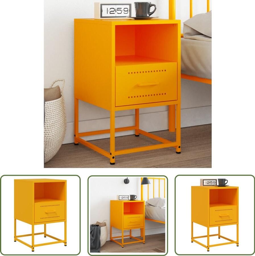 The Living Store Nachtkastje 36x39x60 5 cm staal mosterdgeel Nachtkastje Industrieel Robuust Staal Mustard Geel