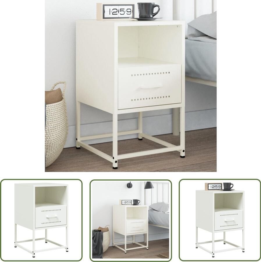 The Living Store Nachtkastje 36x39x60 5 cm staal wit Nachtkastje Industrieel Metalen Nachtkastje Robuust Nachtkastje Witte Nachtkastje