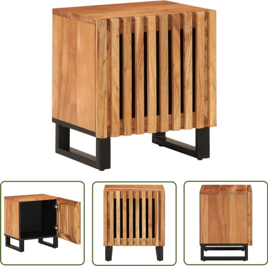 The Living Store Nachtkastje 40x34x46 cm massief acaciahout Nachtkastje Industrieel Massief Acaciahout Salontafel Woonkamermeubilair