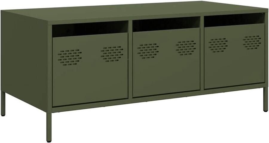 The Living Store Salontafel 101 5x50x43 5 cm koudgewalst staal olijfgroen Salontafel Industrieel Meubilair Bijzettafel Koudgewalst Staal Olijfkleur