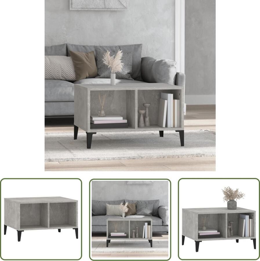 The Living Store Salontafel IndustriÃle Stijl Betongrijs 60 x 50 x 36.5 cm Salontafel Industrieel Beton Grijs Houten Tafel Metaal Poten
