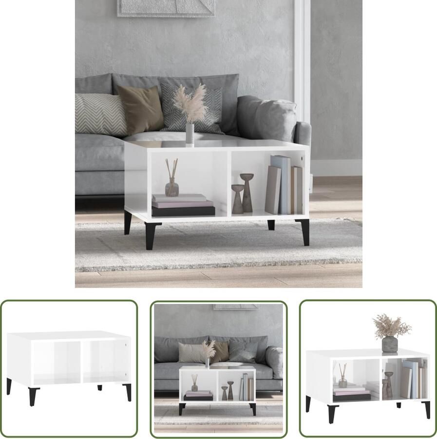 The Living Store Salontafel IndustriÃle Hoogglans Wit 60 x 50 x 36.5cm Salontafel Industrieel Houten Salontafel Wit Meubilair Hogglans Tafellamp - Foto 2