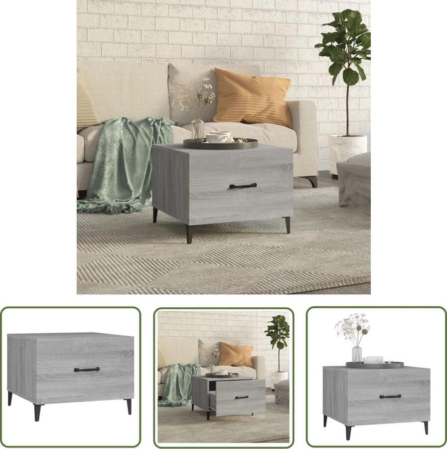 The Living Store Salontafel IndustriÃle charme Bewerkt hout 50 x 50 x 40 cm Grijs sonoma eiken Salontafel Industrieel Houten Salontafel Grijze Salontafel Bijzettafel - Foto 2