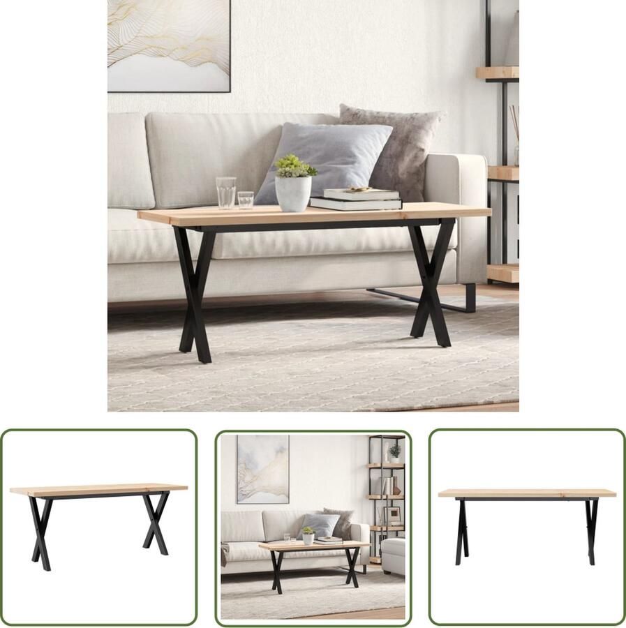 The Living Store Salontafel X-frame 110x40x45 5 cm grenenhout en gietijzer Salontafel Houten Tafel Grenenhouten Tafel Vintage Tafel Landelijke Tafel