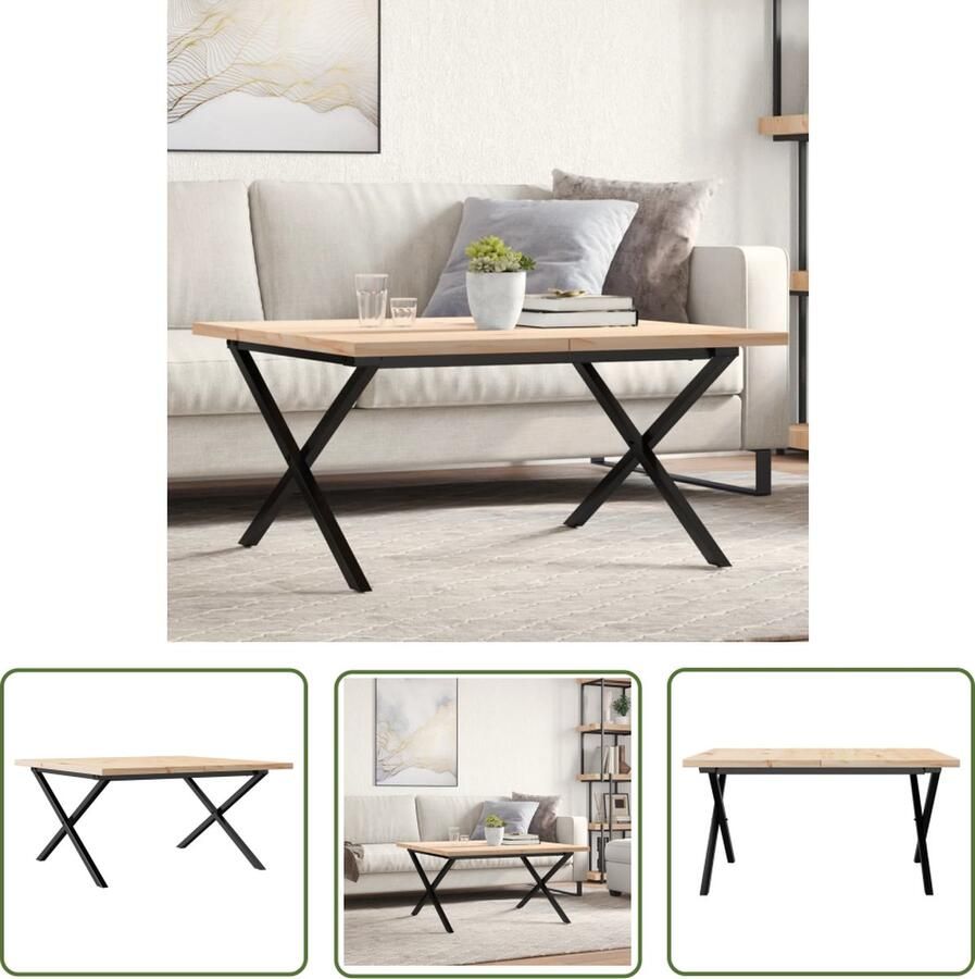 The Living Store Salontafel X-frame 90x90x45 5 cm grenenhout en gietijzer Salontafel Houten Tafel Grenenhout Tafel Vintage Tafel Industrieel Meubilair