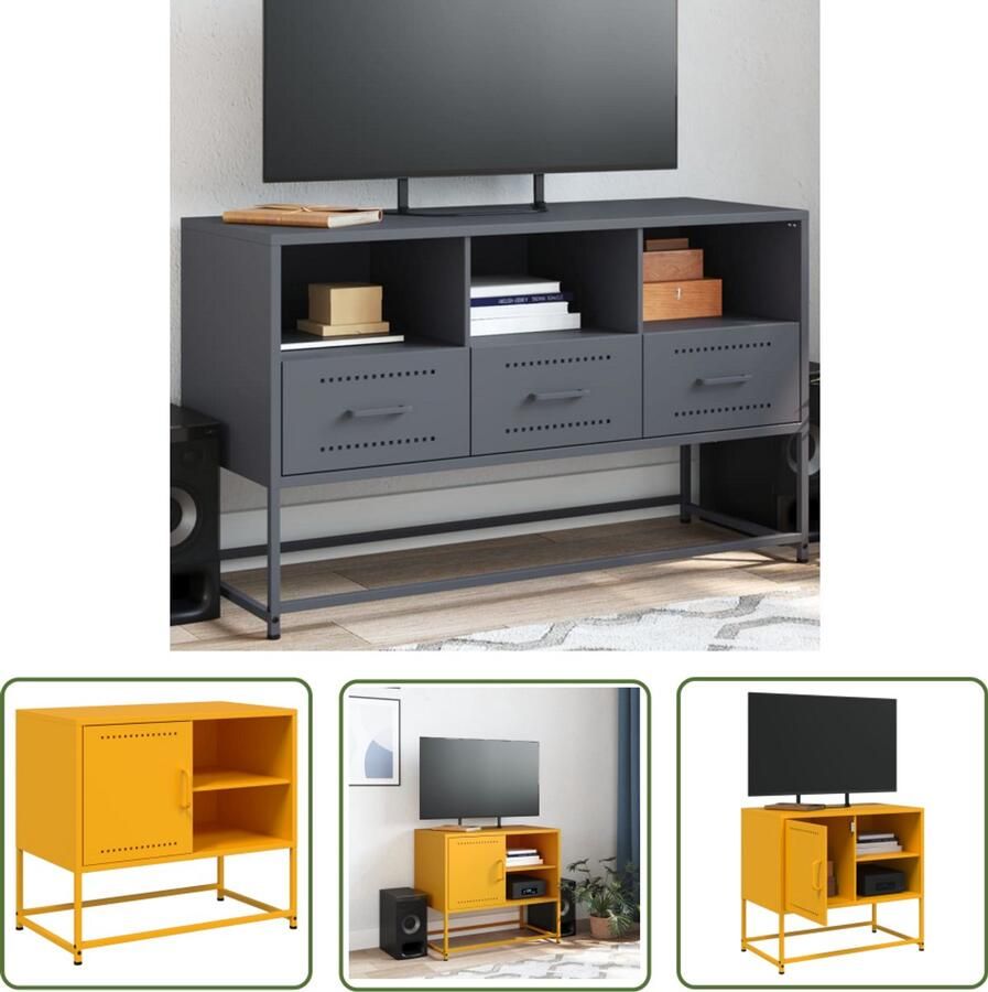The Living Store Tv-meubel 100 5x39x60 5 cm staal antracietkleurig Tv-meubel Industrieel Tv-meubel Salontafel Mediabox Tv Kast