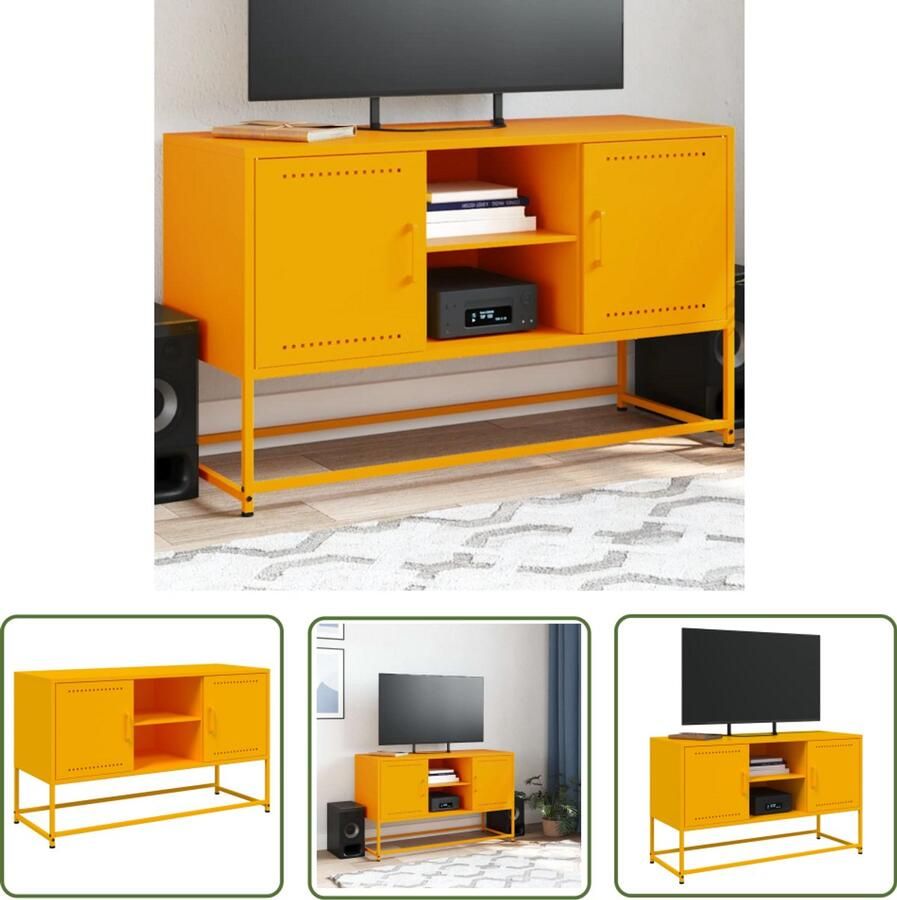 The Living Store Tv-meubel 100 5x39x60 5 cm staal mosterdgeel Tv-meubel Industrieel Tv-meubel Mosterdgeel Tv-meubel Staal Tv-meubel Salontafel