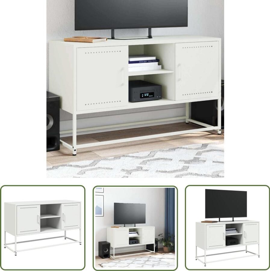 The Living Store Tv-meubel 100 5x39x60 5 cm staal wit Tv-meubel Industrieel Tv-meubel Tv Stand Salontafel Media Kast
