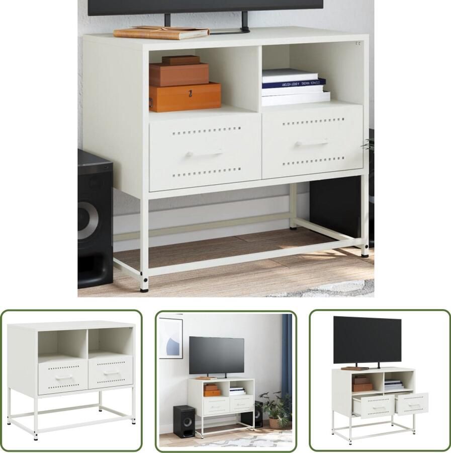 The Living Store Tv-meubel 68x39x60 5 cm staal wit Tv-meubel Industrieel Tv-meubel Salontafel Tv Kast Metalen Tv-standaard