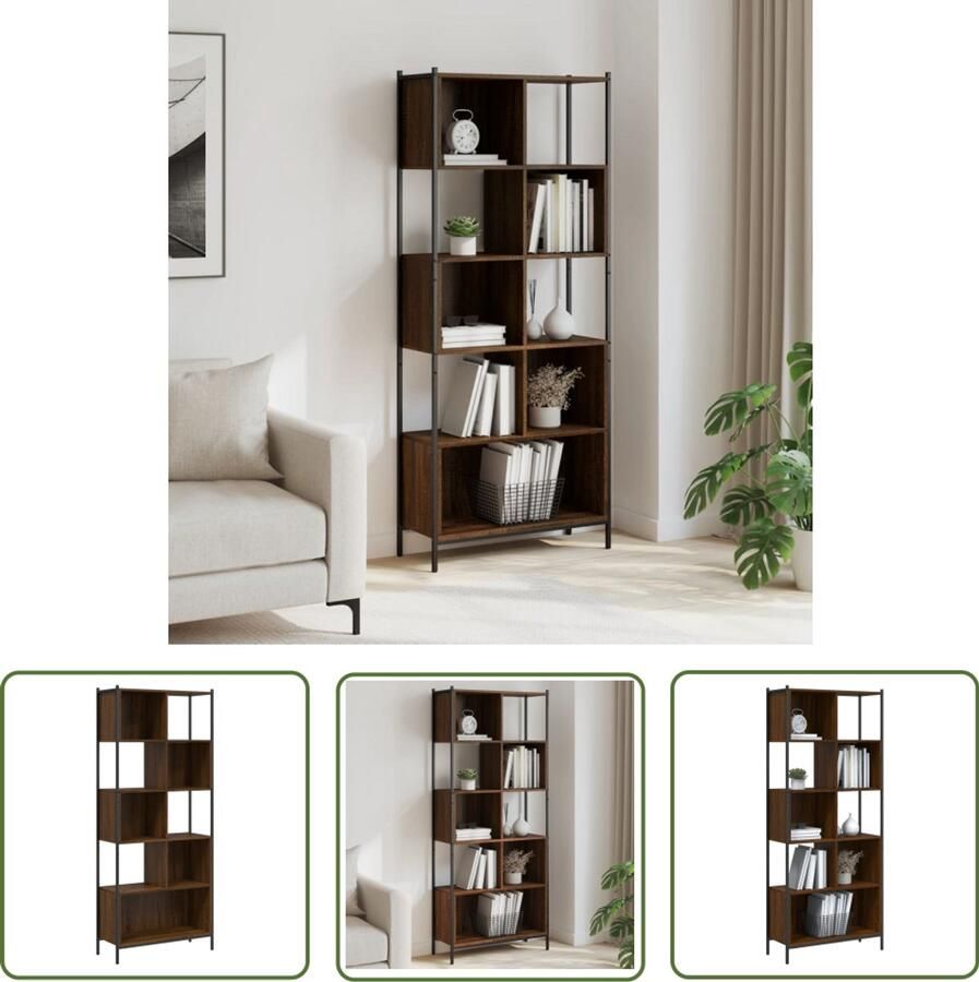 The Living Store Boekenkast 72x28x172 cm bewerkt hout bruin eikenkleur Boekenkast Industriële Boekenkast Houten Boekenkast Bruine Boekenkast Vintage Boekenkast