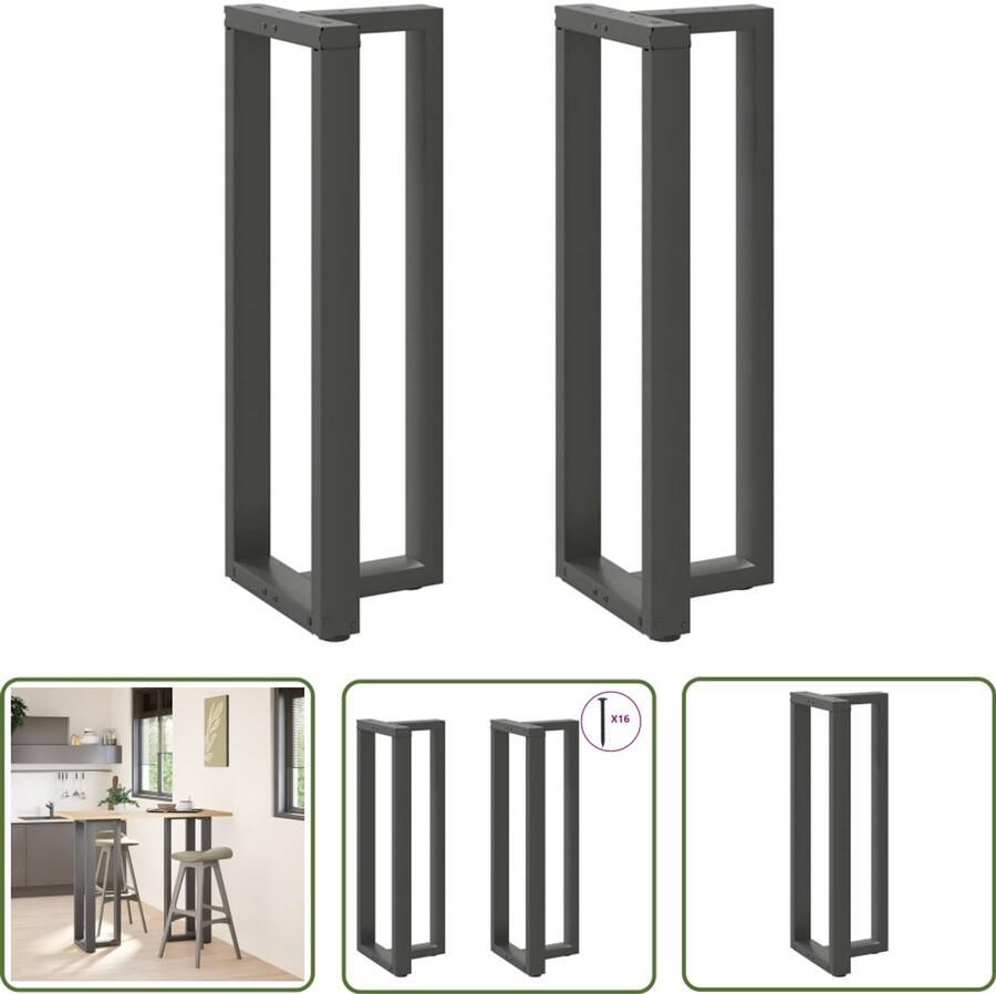 The Living Store Bartafelpoten 2 st T-vormig 50x35x(110-111) cm staal antraciet Bartafel Potten Industriele Design Metaal Tafelpoten Zwarte Tafelpoten T-vormige Tafelpoten