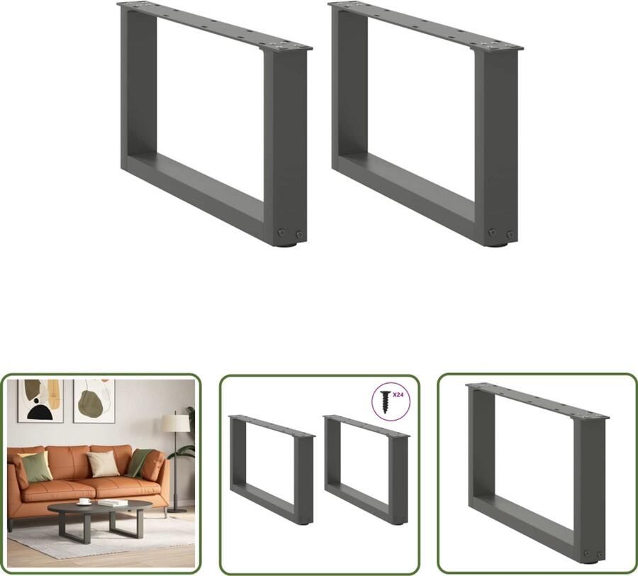 The Living Store Salontafelpoten 2 st U-vormig 60x(30-31) cm staal antraciet Salontafel Potten Industriële Meubels Metalen Tafelpoten Zwarte Tafelpoten Salontafel Onderstel