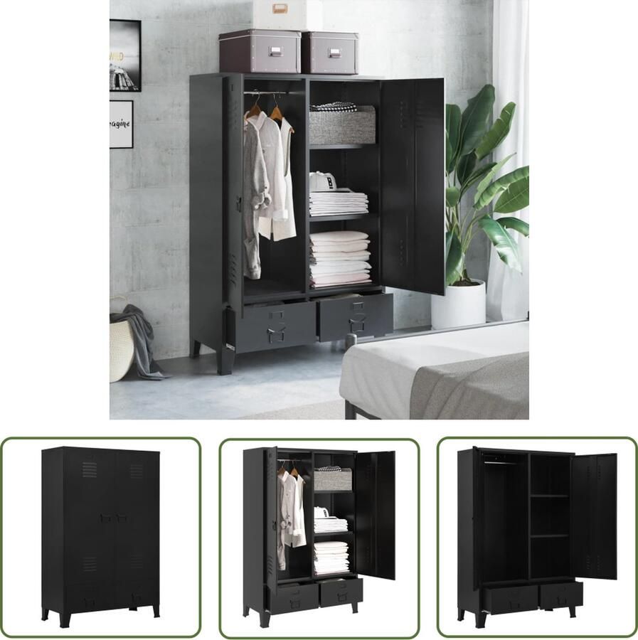 The Living Store Kledingkast Staal 90 x 40 x 140 cm IndustriÃle Charme Kledingkast Industriële Stijl Metalen Kast Staalkast Opbergkast