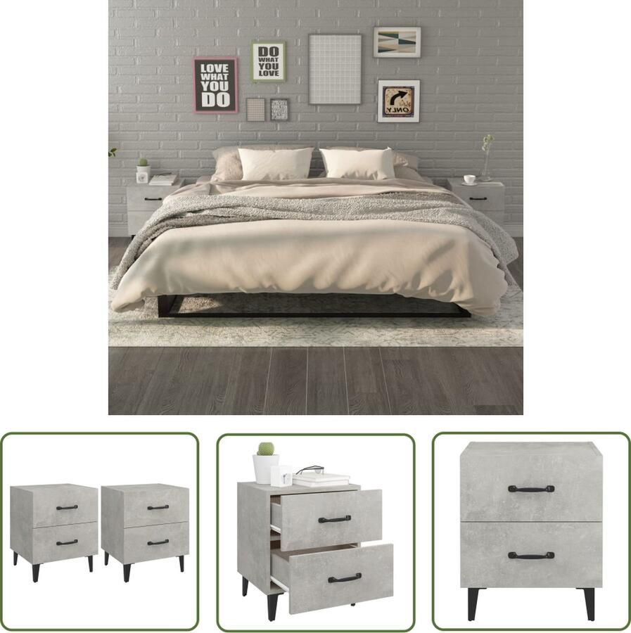 The Living Store Nachtkastjes IndustriÃle stijl 40x35x47.5 cm Bewerkt hout metaal Nachtkastjes Industriële Stijl Houten Nachtkastjes Grijze Nachtkastjes Betonnen Nachtkastjes - Foto 2
