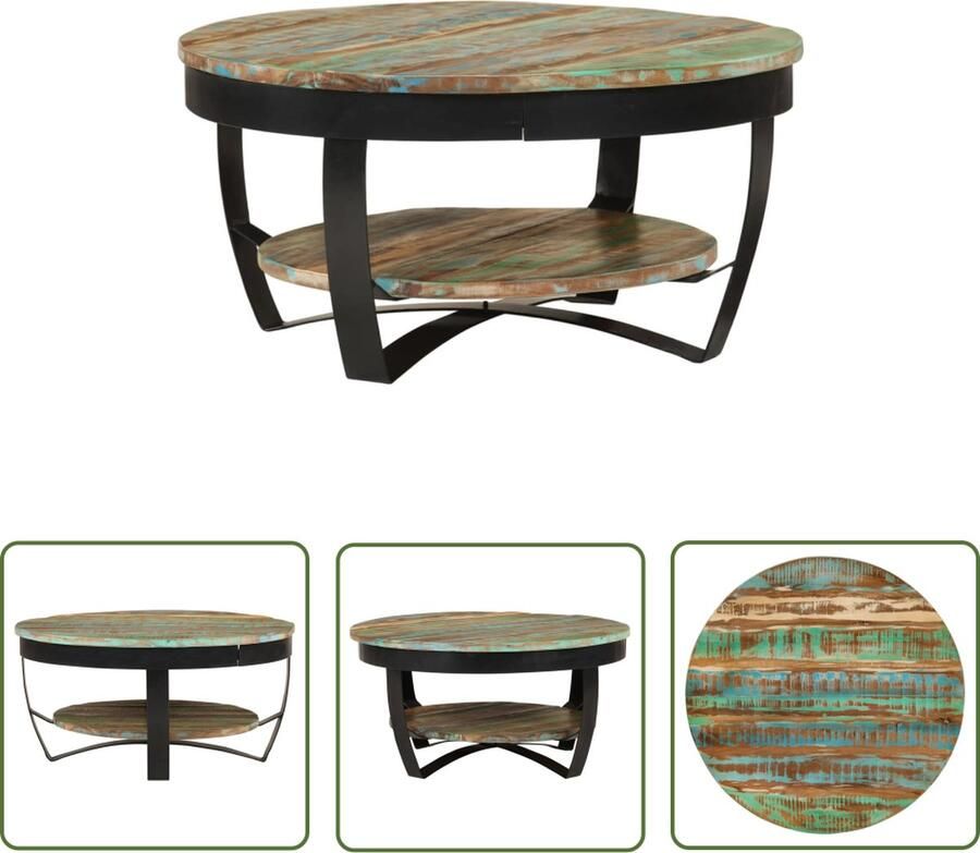 The Living Store Salontafel IndustriÃle Stijl Massief Gerecycled Hout en Gepoedercoat Staal 65 x 32 cm Met Schap Salontafel Industriele Stijl Houten Salontafel Vintage Salontafel Multifunctionele Tafel - Foto 3