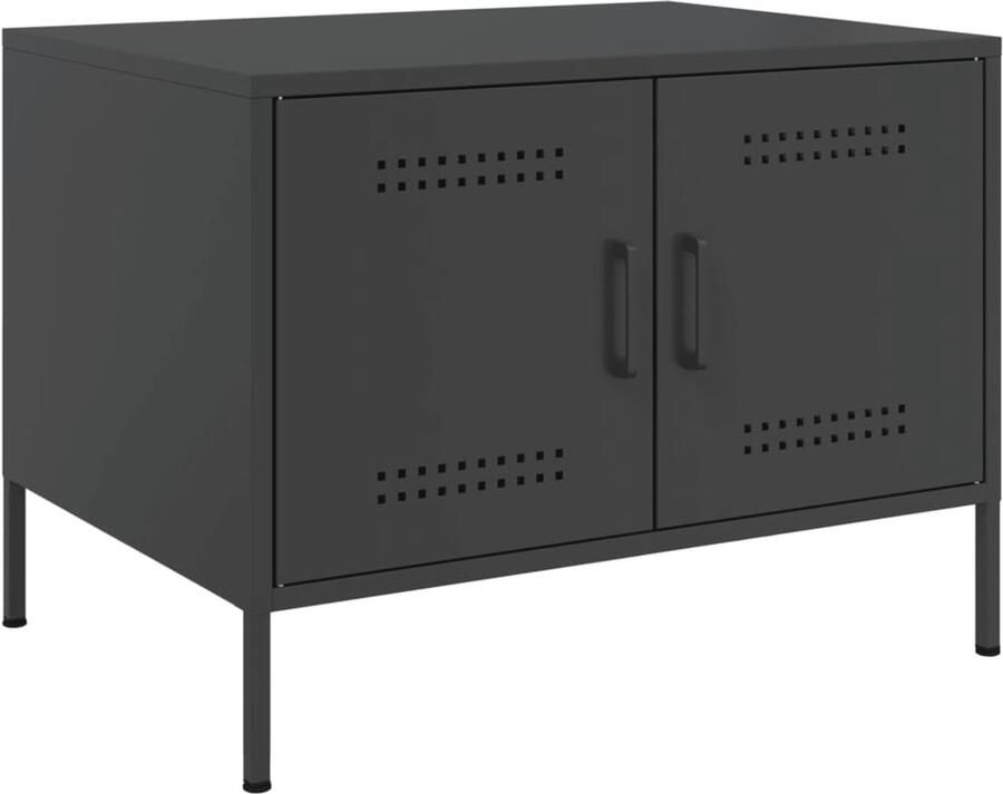 The Living Store Salontafel 68x50x50 5 cm staal zwart Salontafel Industriële Tafel Zwart Metalen Tafellamp Tv Stand Opbergtafel