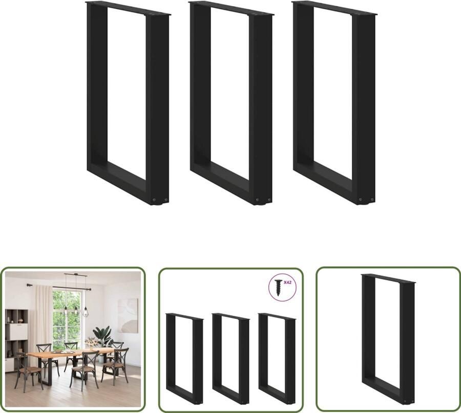 The Living Store Salontafelpoten 3 st U-vormig 70x(72-73) cm staal zwart Salontafel Potten Industriële Stijl Metalen Tafelpoten Zwarte Tafelpoten Salontafel Onderstel